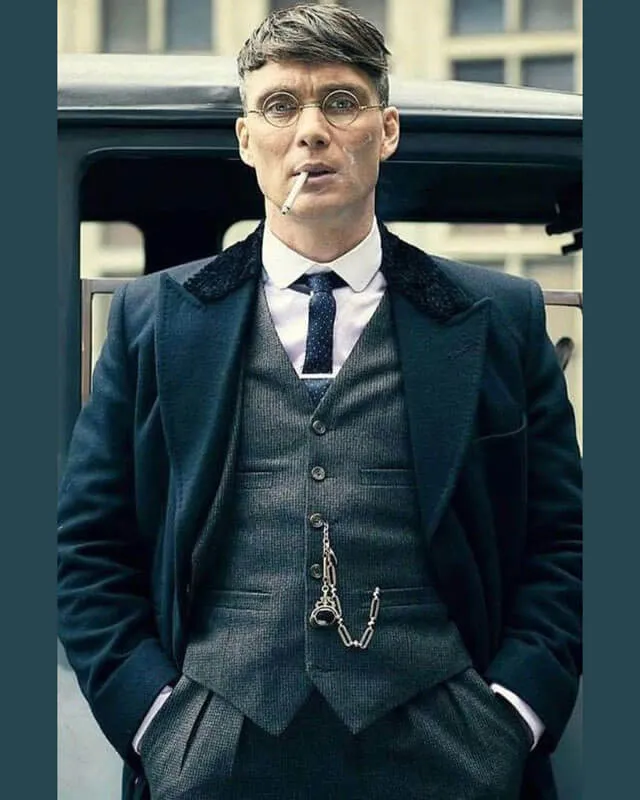Peaky Blinders Tommy Shelby Blue Wool Overcoat Vintage Style