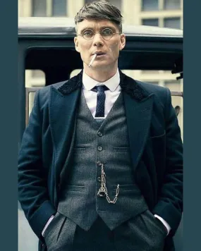 Peaky Blinders Tommy Shelby Blue Wool Overcoat Vintage Style